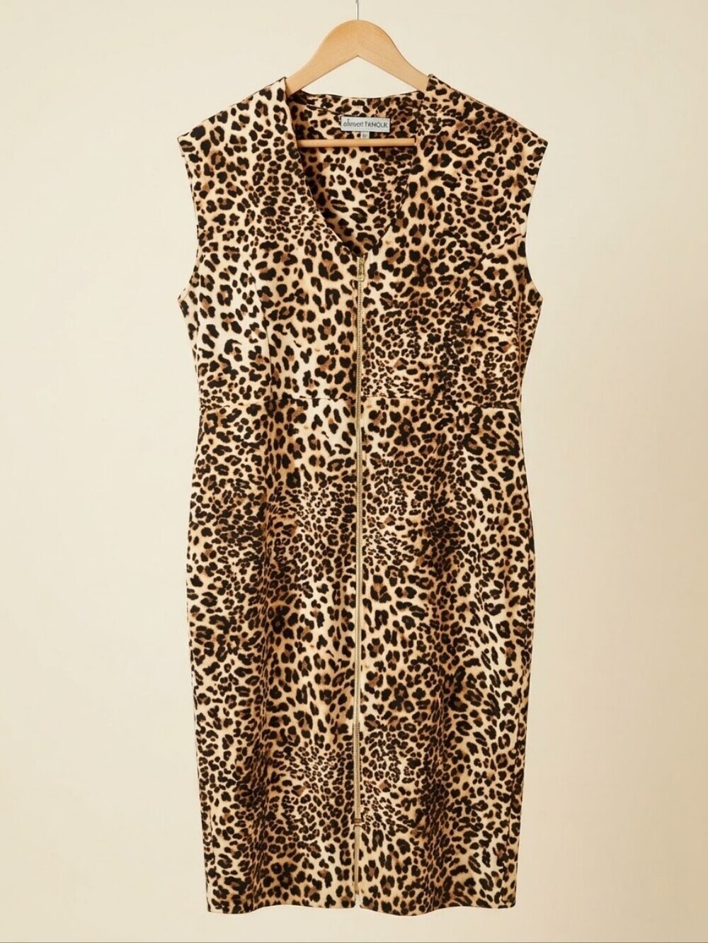 Almost Famous Leopard Zip-Front Midi Dress - Beige & Black
